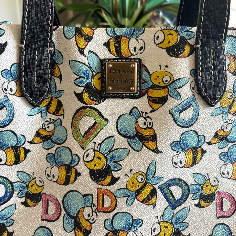Dooney & Bourke White Bee Print Medium Tote W/Coin Purse - Picture 14 of 16